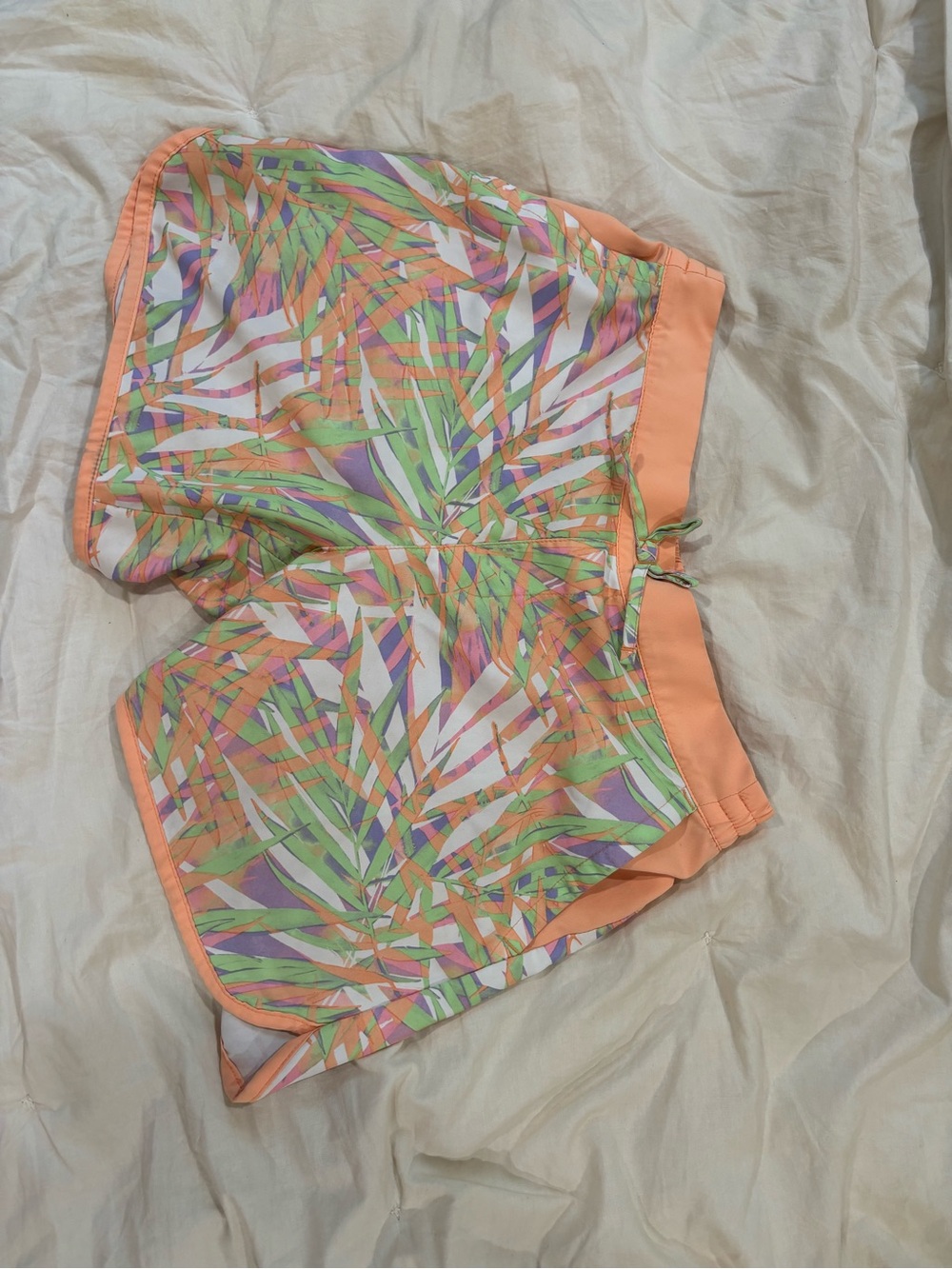Kids Orange Tropical Leaf Swim Trunks